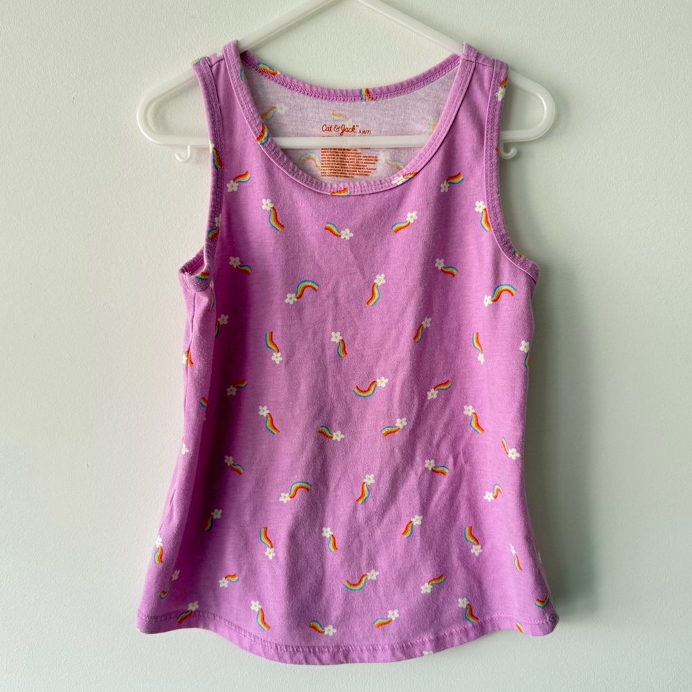Cat & Jack Purple Floral Rainbow Tank Top Sleeveless Scoop Neck